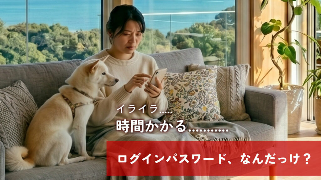 スマホからの注文に時間がかかりイライラする飼い主と愛犬