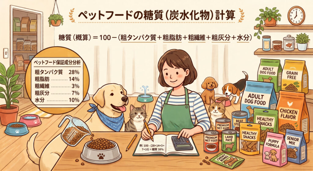 ドッグフードやキャットフードの成分表示ラベルと糖質の計算